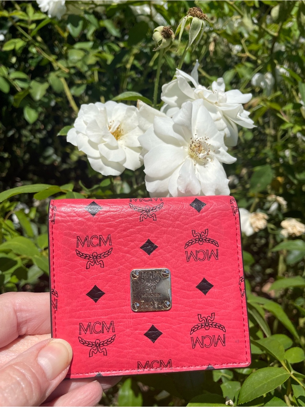 MCM Pink Visetos Bifold ID Wallet Card Holder München Monogram